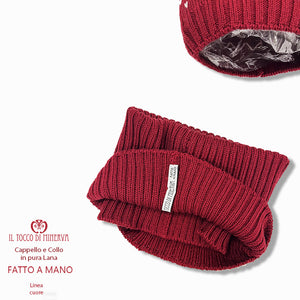 Cappello  e collo in pura lana linea cuore bordeaux - fatto a mano - Il Tocco di Minerva