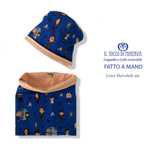 Cappello e collo reversibile felpato bambino fantasia mercoledì net  - Fatto a Mano - Il Tocco di Minerva