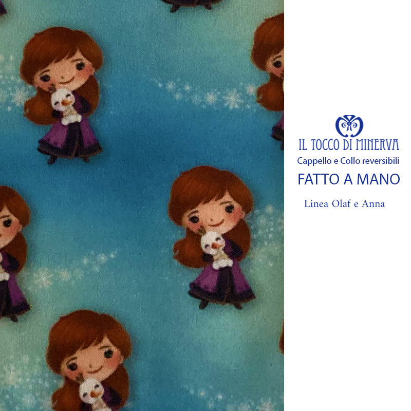 Cappello e collo reversibile felpato bambina fantasia Anna e Olaf - Fatto a Mano - Il Tocco di Minerva