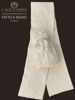Sciarpa e cappello bimba o bimbo pura lana bianco Jerusalema - Realizzato a Mano - Il Tocco di Minerva