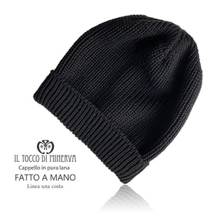 Cappello pura lana uomo/donna Linea una costa - Fatto a mano - Il Tocco di Minerva