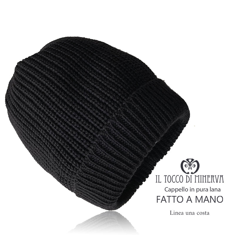 Cappello pura lana uomo/donna Linea una costa - Fatto a mano - Il Tocco di Minerva