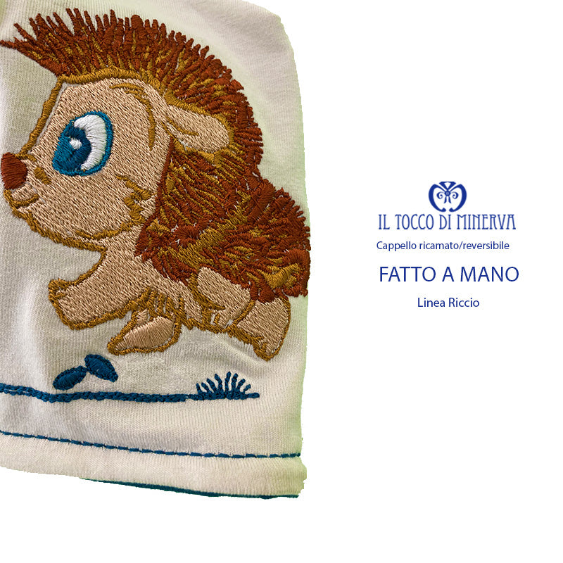 Cappello reversibile ricamato da bambino linea riccio - Fatto a Mano - Il Tocco di Minerva