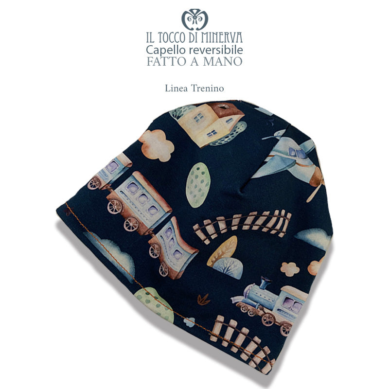Cappello reversibile in cotone Linea Trenino - Fatto a Mano - Il Tocco di Minerva