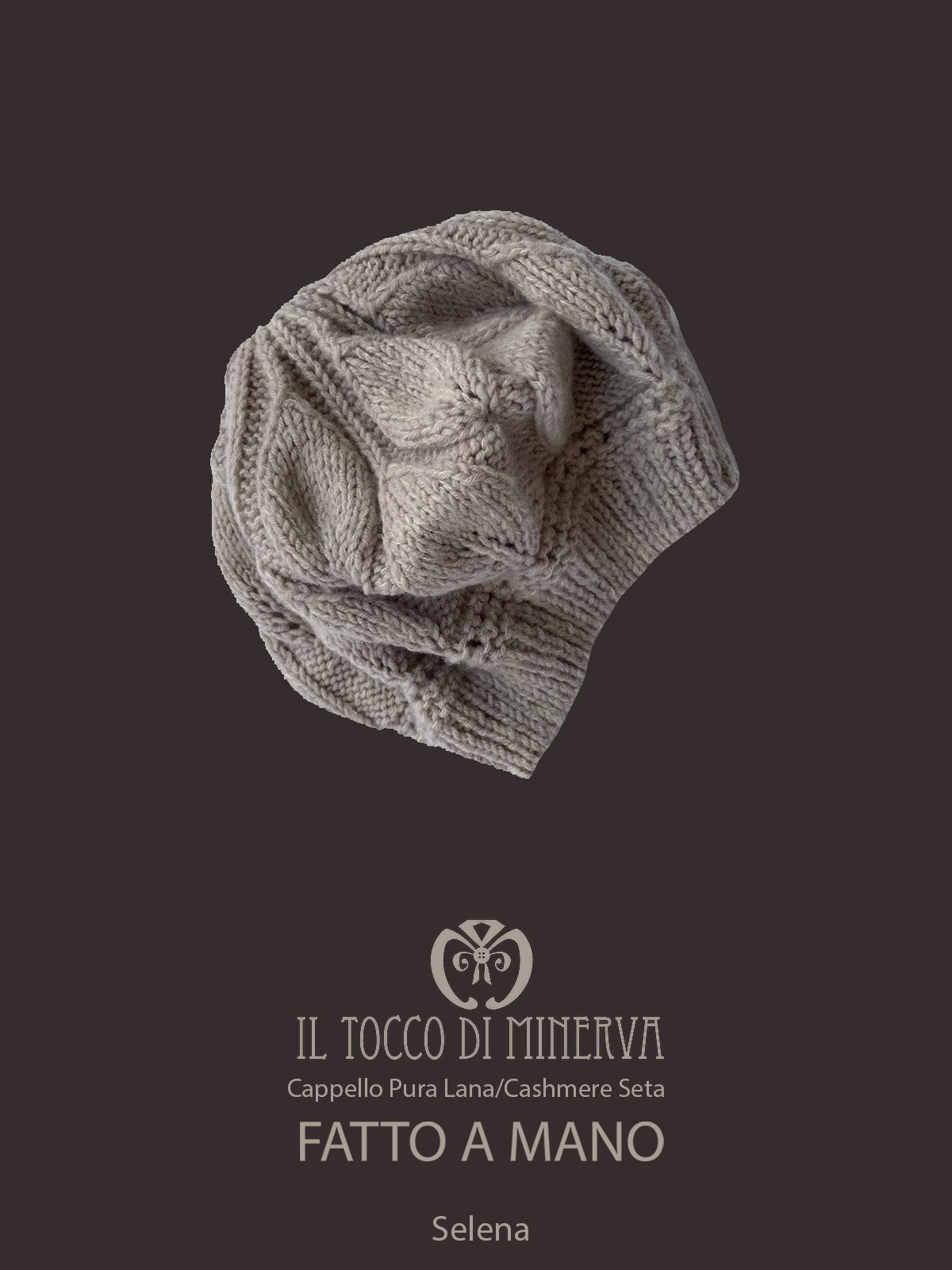 Cappello donna tortora in lana cashmere e seta Selena - Realizzato a mano - Il Tocco di Minerva