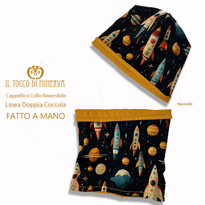 Cappello e collo reversibile navicelle -Fatto a Mano