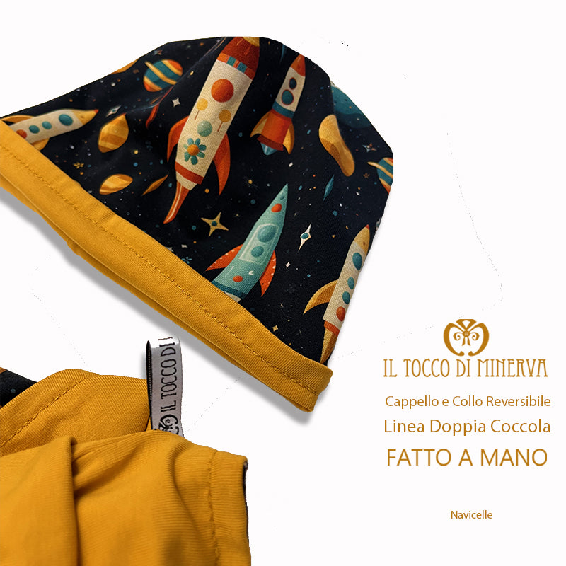 Cappello e collo reversibile navicelle -Fatto a Mano