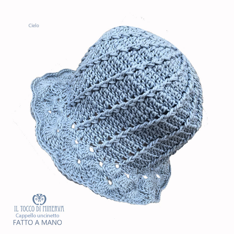 Cappello Bimba Cotone uncinetto celeste - Fatto a Mano