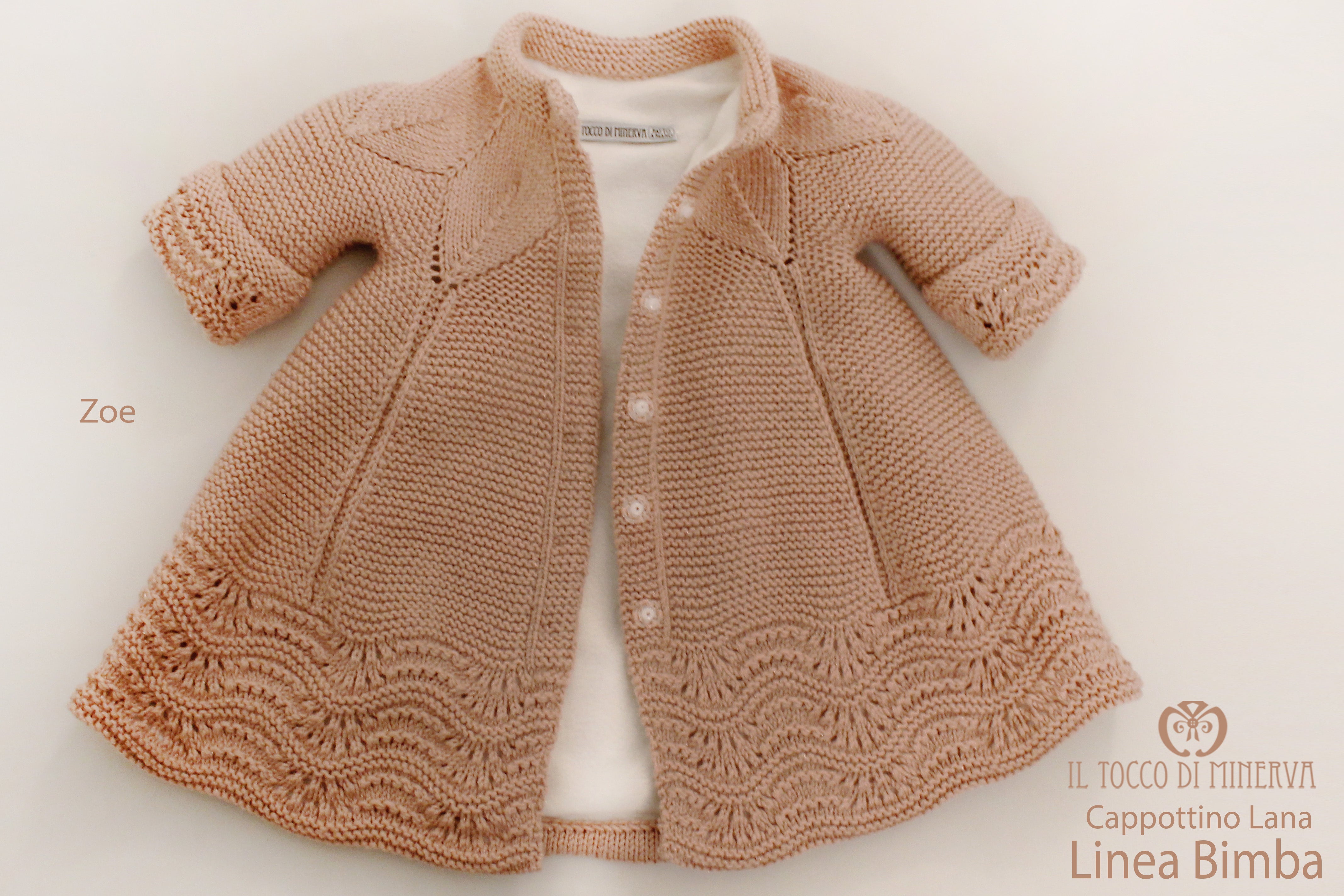 Cappotto Neonato Bimba Lana Zoe rosa antico Fatto a mano - Il Tocco di Minerva
