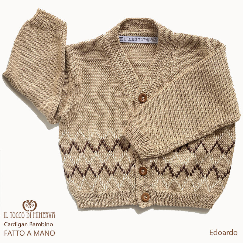 Cardigan da bambino in cotone beige Edoardo - Fatto a mano