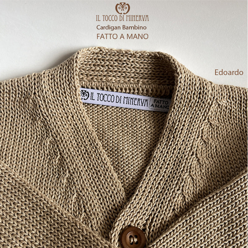 Cardigan da bambino in cotone beige Edoardo - Fatto a mano