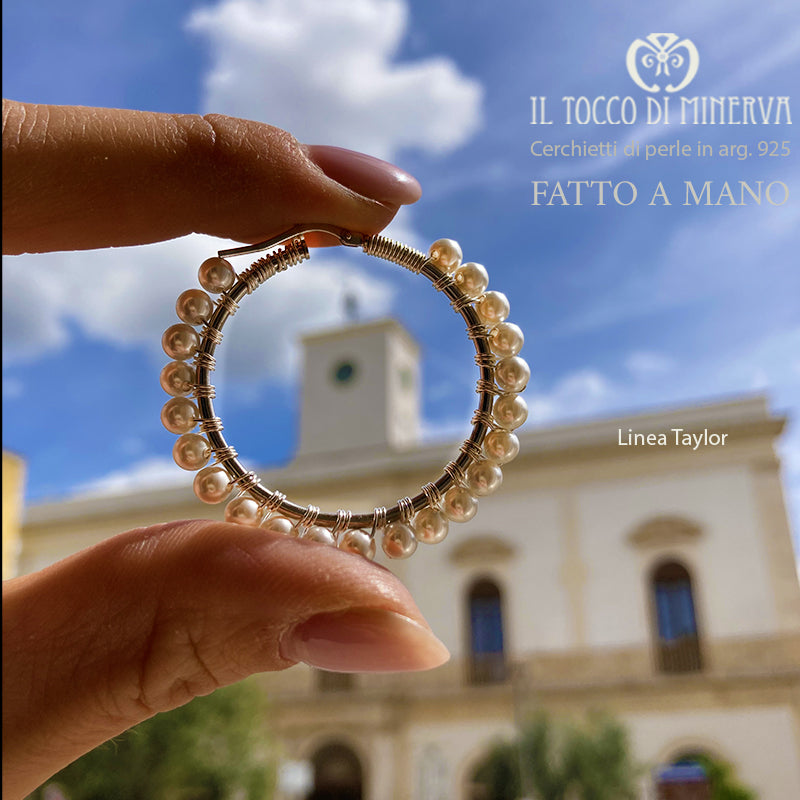 Orecchini Cerchietti in argento 925 di perle swarovski - fatto a mano - Il Tocco di Minerva