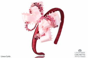Cerchietto Carla Rosa bordeaux Realizzato a mano - Il Tocco di Minerva