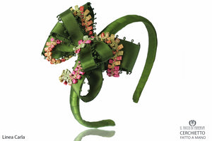 Cerchietto Carla Verde Rosa Realizzato a mano - Il Tocco di Minerva
