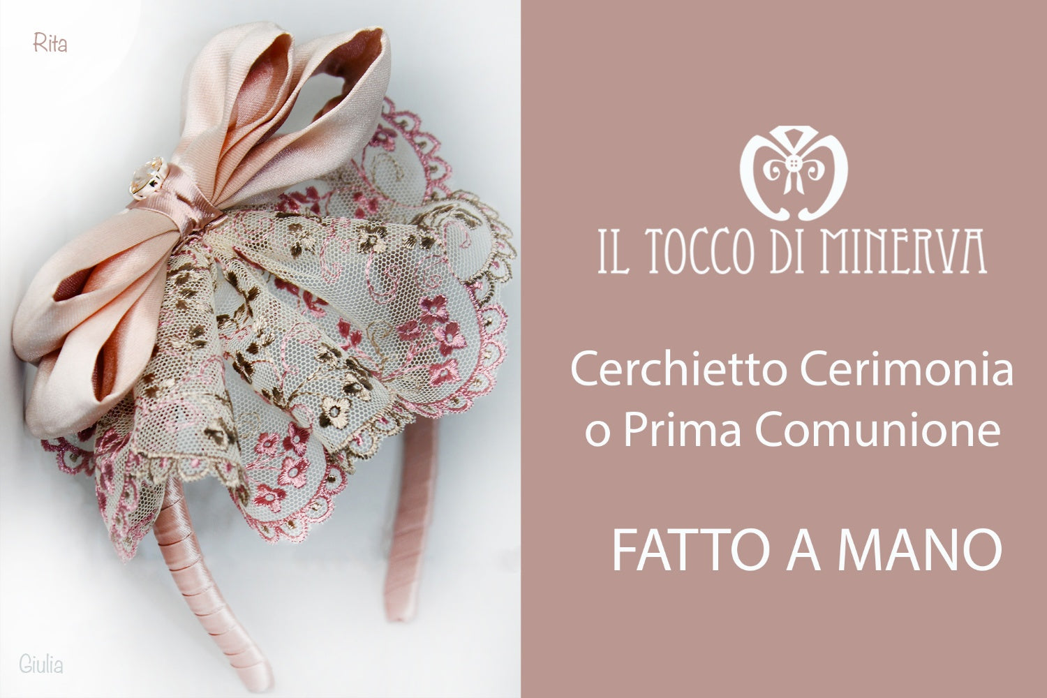 Cerchietto Prima Comunione Cerimonia Rita Cipria Realizzata A Mano - Il Tocco di Minerva