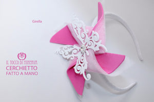 Cerchietto bianco/fucsia Girella Realizzato a mano – Handmade - Il Tocco di Minerva