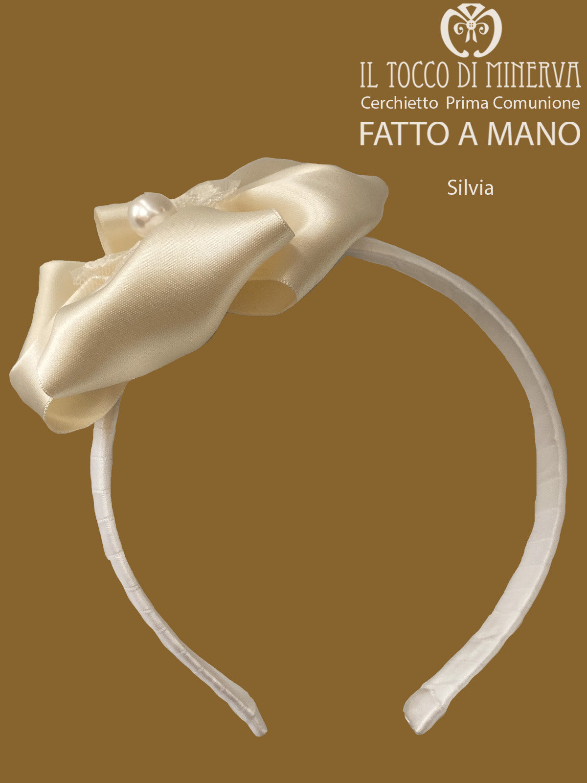 Cerchietto Prima Comunione/Cerimonia Silvia Bianco Seta – Realizzata A Mano - Il Tocco di Minerva