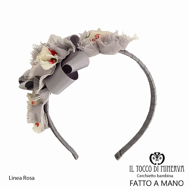 Cerchietto Bambina Linea Rosa grigio – Fatto A Mano - Il Tocco di Minerva