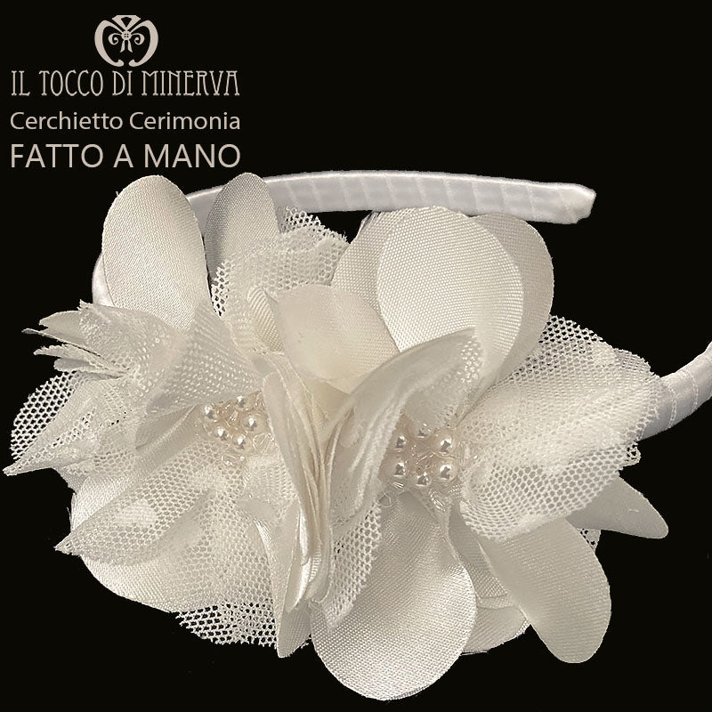 Cerchietto Cerimonia Vita Bianco Seta con cristalli swarovski – Fatto a Mano - Il Tocco di Minerva