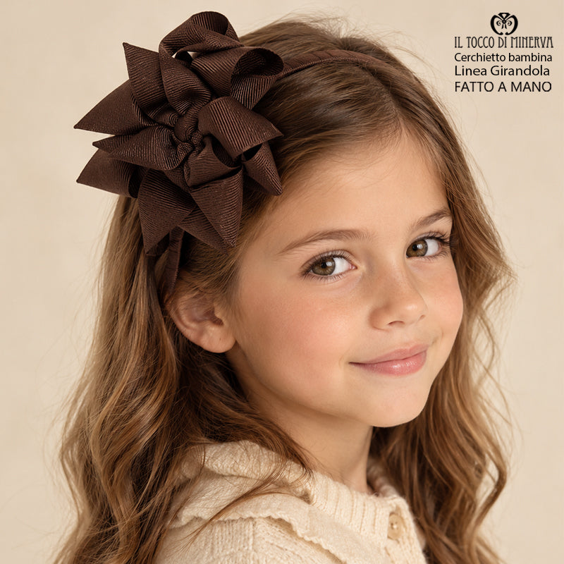 Cerchietto Linea Girandola in grosgrain marrone cioccolato – Fatto a Mano