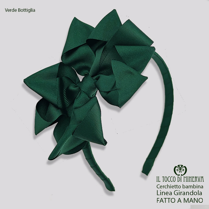 Cerchietto Linea Girandola in grosgrain verde bottiglia – Fatto a Mano