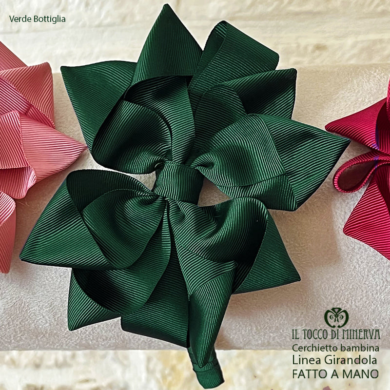 Cerchietto Linea Girandola in grosgrain verde bottiglia – Fatto a Mano