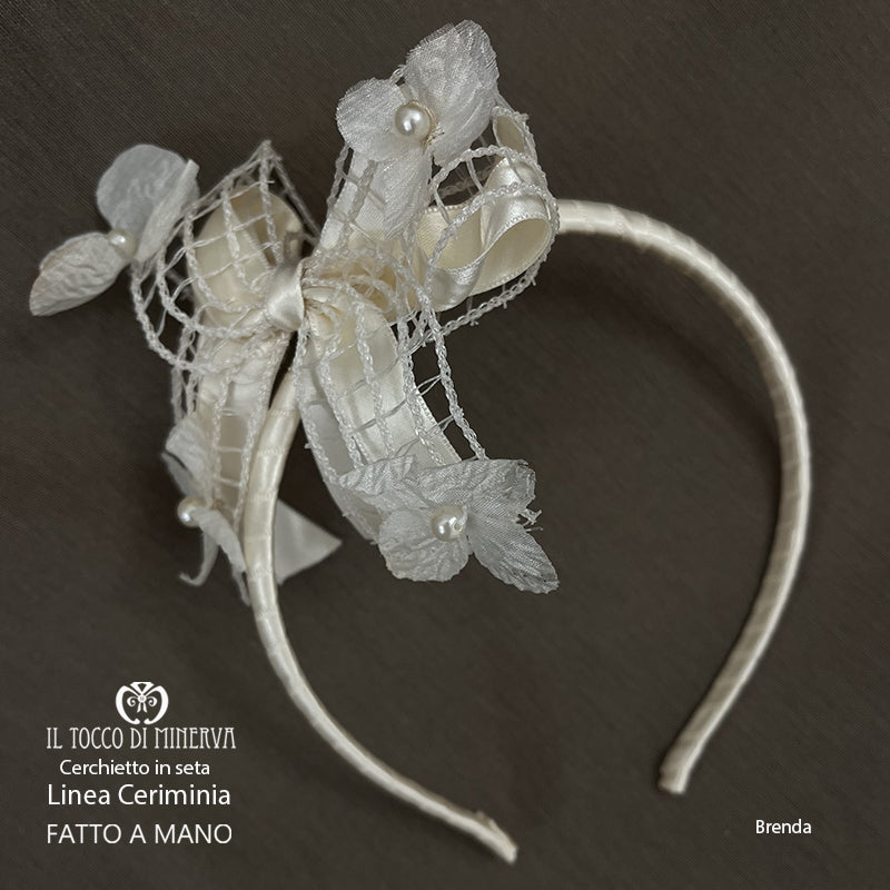 Cerchietto Linea Cerimonia prima comunione Brenda rete beige- Fatto a Mano