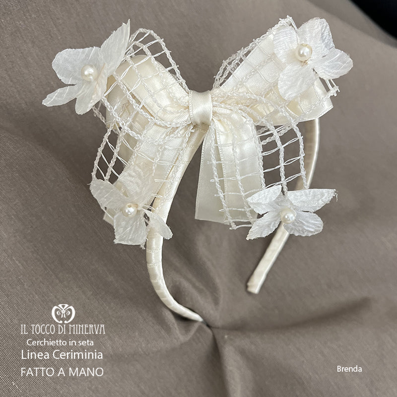 Cerchietto Linea Cerimonia prima comunione Brenda rete beige- Fatto a Mano