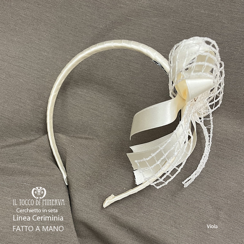 Cerchietto Linea Cerimonia prima comunione Viola rete beige- Fatto a Mano