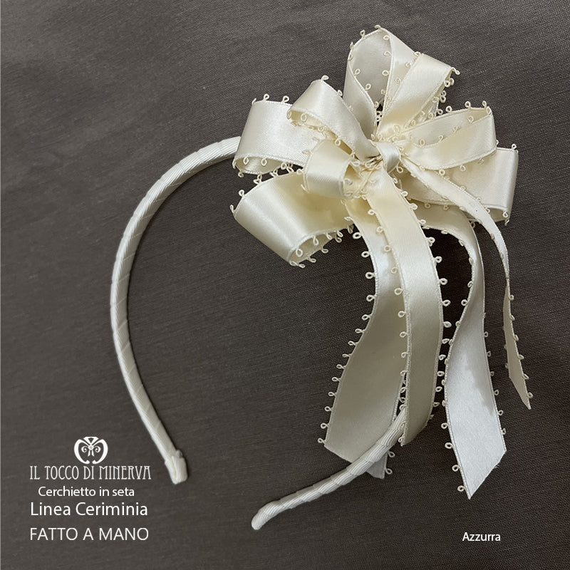 Cerchietto Linea Cerimonia prima comunione Azzurra beige- Fatto a Mano