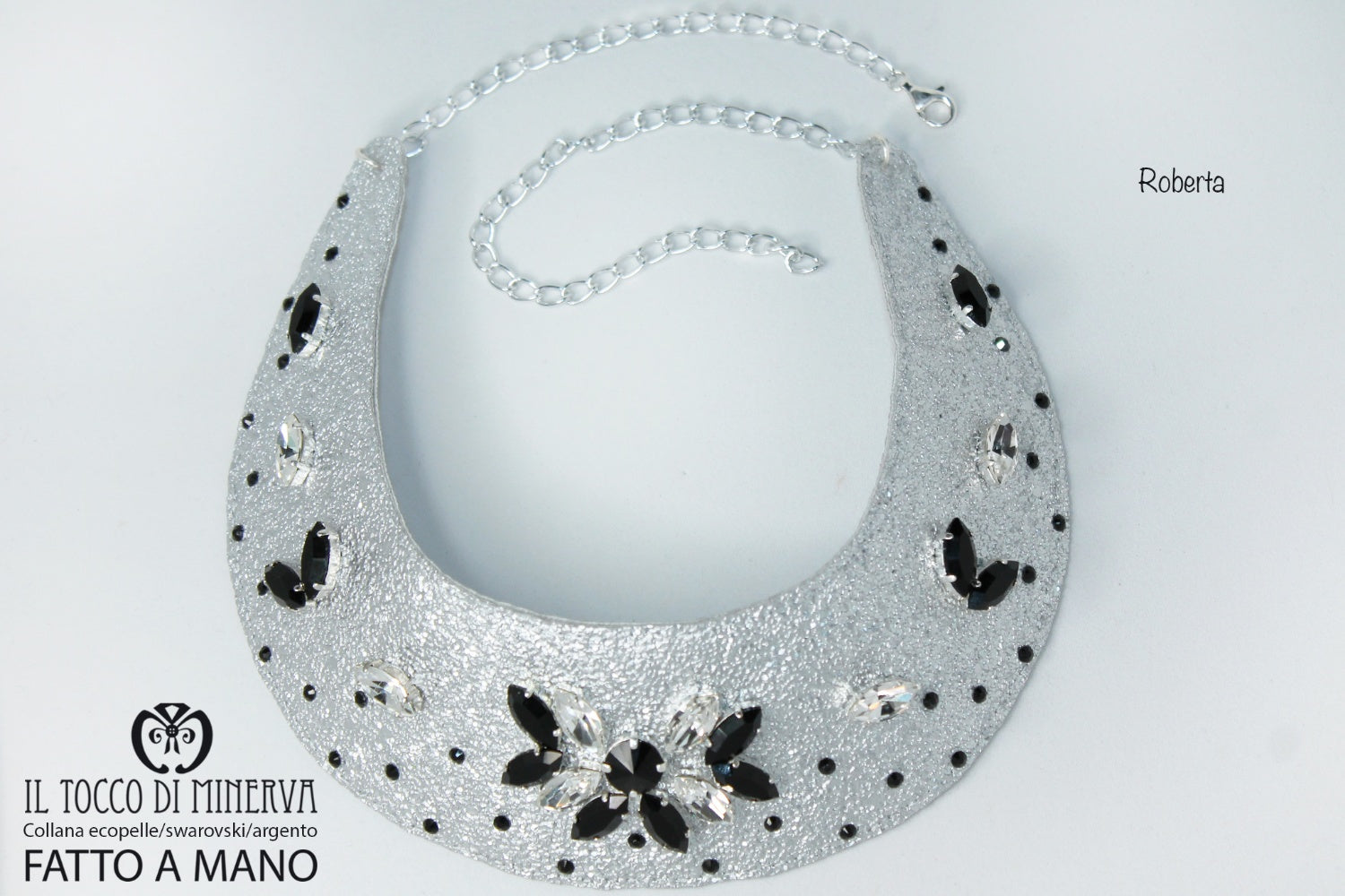 Collana ecopelle, swarovski, e argento Roberta Realizzata a mano – Handmade - Il Tocco di Minerva
