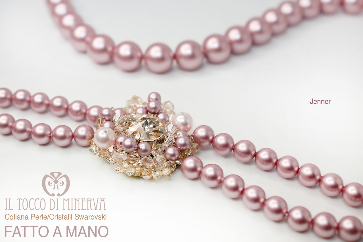 Collana Perle cristalli Swarovski Jenner Rosa antico – Realizzata a mano - Il Tocco di Minerva