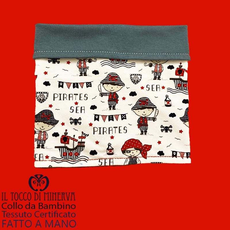 Collo da Bambino in Cotone Certificato Pirati fondo bianco carta da zucchero - Fatto a Mano - Il Tocco di Minerva