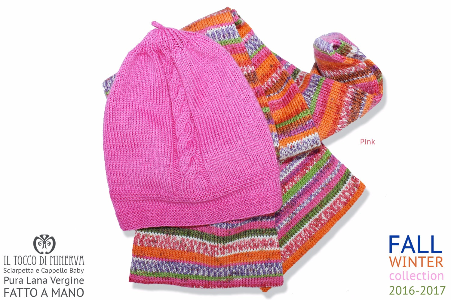 Completo Baby cappellino e sciarpetta Pink - realizzato a mano - HandMade - Il Tocco di Minerva