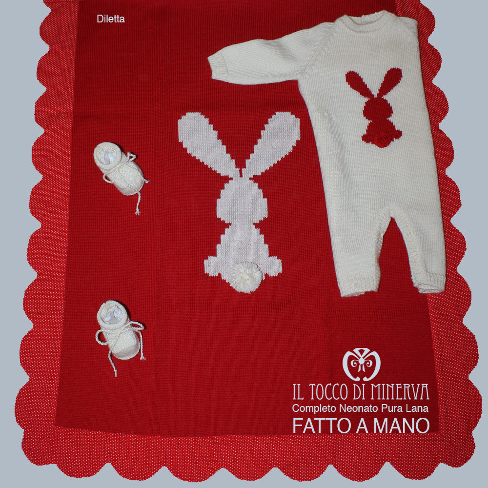 Completo Neonato Rosso Pura Lana e Cotone Diletta Realizzata a Mano - Il Tocco di Minerva