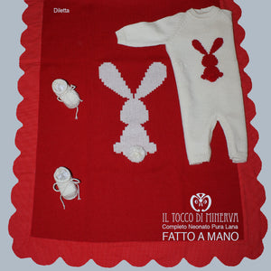 Completo Neonato Rosso Pura Lana e Cotone Diletta Realizzata a Mano - Il Tocco di Minerva