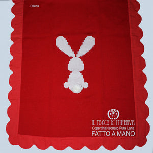 Copertina Neonato Rosso Pura Lana e Cotone Diletta Realizzata a Mano - Il Tocco di Minerva