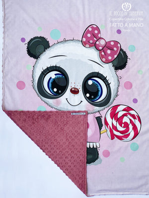 Copertina in Pile pois rosa antico e Cotone Panda - Fatto a Mano - Il Tocco di Minerva