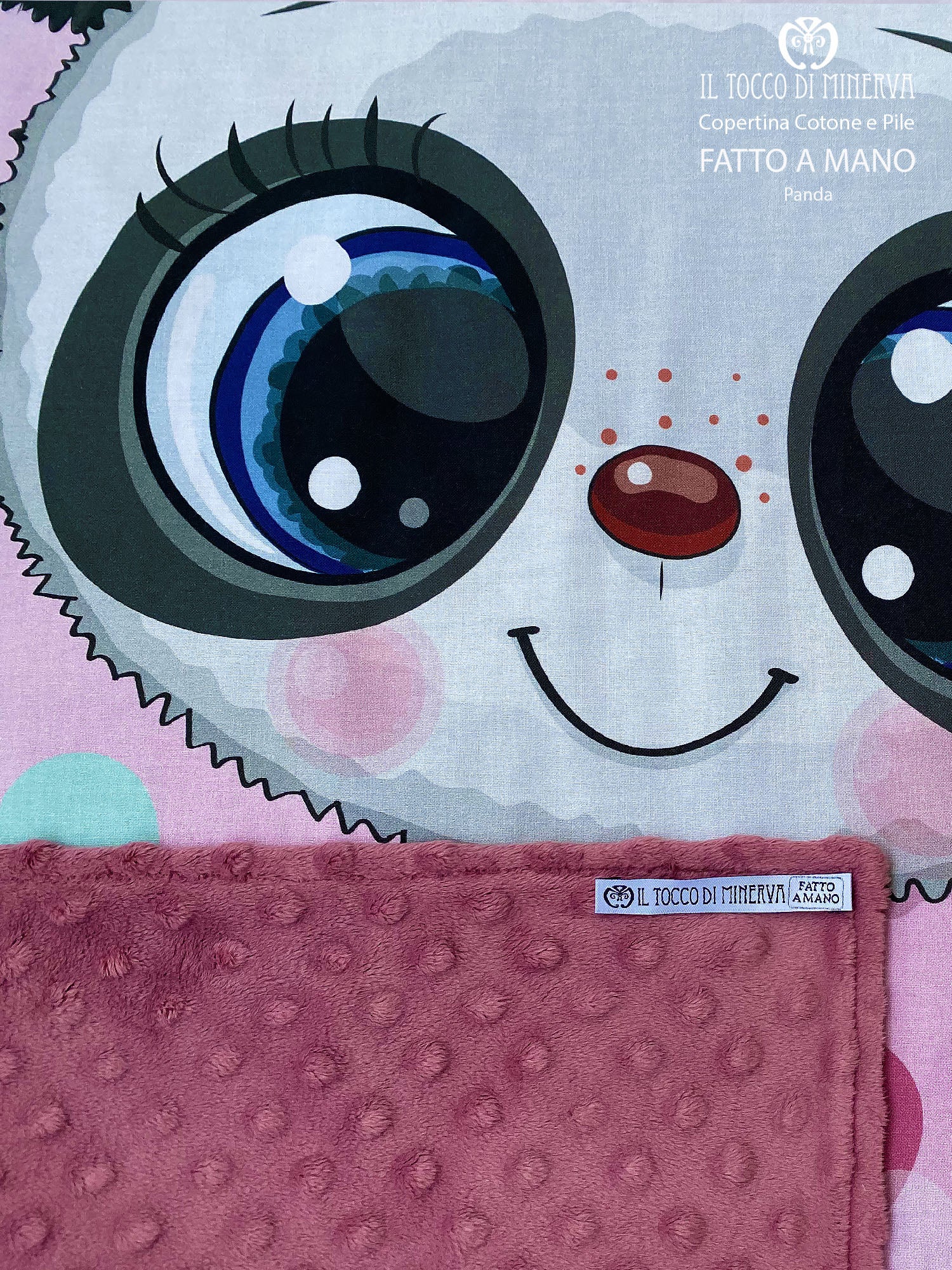 Copertina in Pile pois rosa antico e Cotone Panda - Fatto a Mano - Il Tocco di Minerva