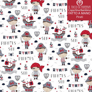 Copertina Neonato in Pile blu e Cotone Pirati - Fatto a Mano - Il Tocco di Minerva