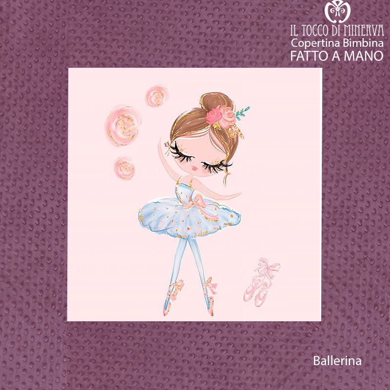 Copertina Neonato con bordo in Pile rosa  antico e Cotone Ballerina tutu - Fatto a Mano - Il Tocco di Minerva