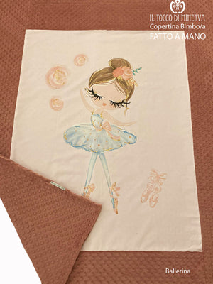 Copertina Neonato con bordo in Pile rosa  antico e Cotone Ballerina tutu - Fatto a Mano - Il Tocco di Minerva