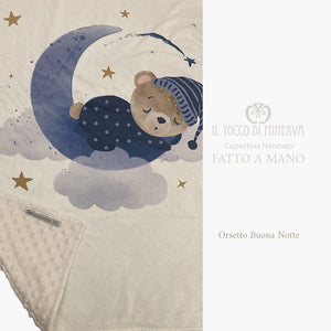 Copertina Neonato in Pile panna e  orsetto buona notte - Fatto a Mano - Il Tocco di Minerva