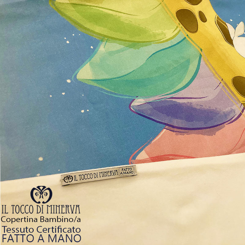 Copertina Bambino con bordo in Cotone bianco Giraffa - Fatto a Mano - Il Tocco di Minerva