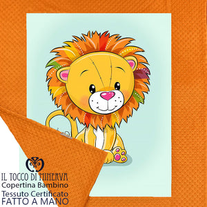 Copertina Neonato con bordo in Pile panna e Cotone Leone - Fatto a Mano - Il Tocco di Minerva