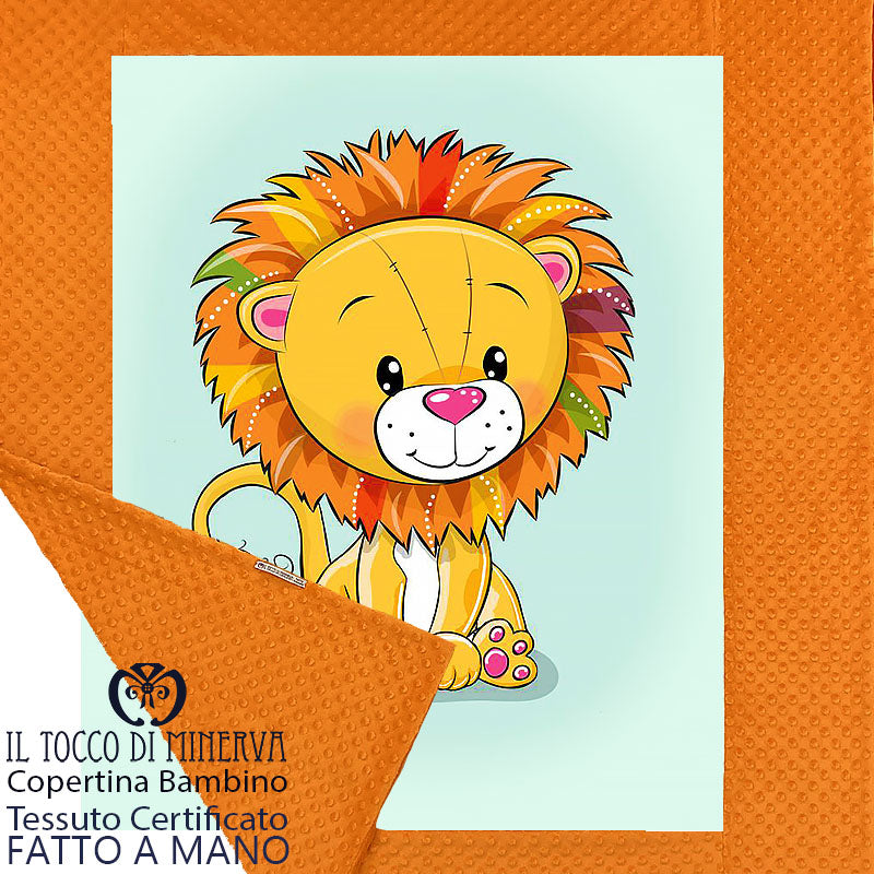 Copertina Neonato con bordo in Pile panna e Cotone Leone - Fatto a Mano - Il Tocco di Minerva