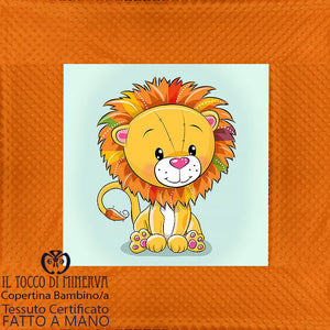 Copertina Neonato con bordo in Pile panna e Cotone Leone - Fatto a Mano - Il Tocco di Minerva