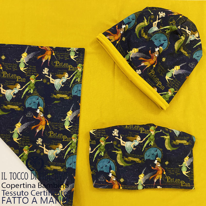 Copertina Neonato in Cotone Certificato Peter Pan senape - Fatto a Mano - Il Tocco di Minerva