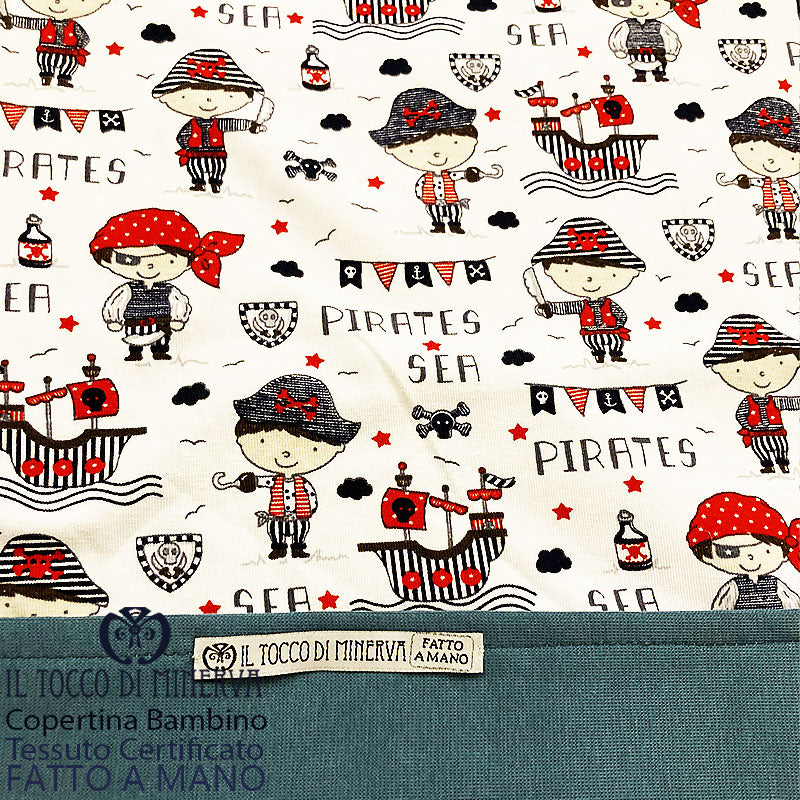 Copertina Neonato in Cotone Certificato Pirati fondo bianco carta da zucchero - Fatto a Mano - Il Tocco di Minerva