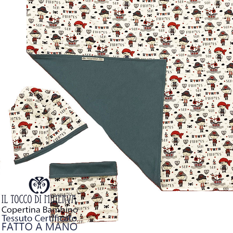 Copertina Neonato in Cotone Certificato Pirati fondo bianco carta da zucchero - Fatto a Mano - Il Tocco di Minerva